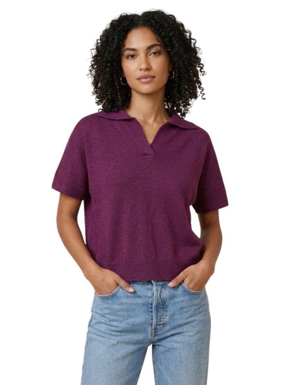 Anna Kay Paris 100% Viscose Knit Polo Sweater Vest Plum Purple Size S Made in Fr